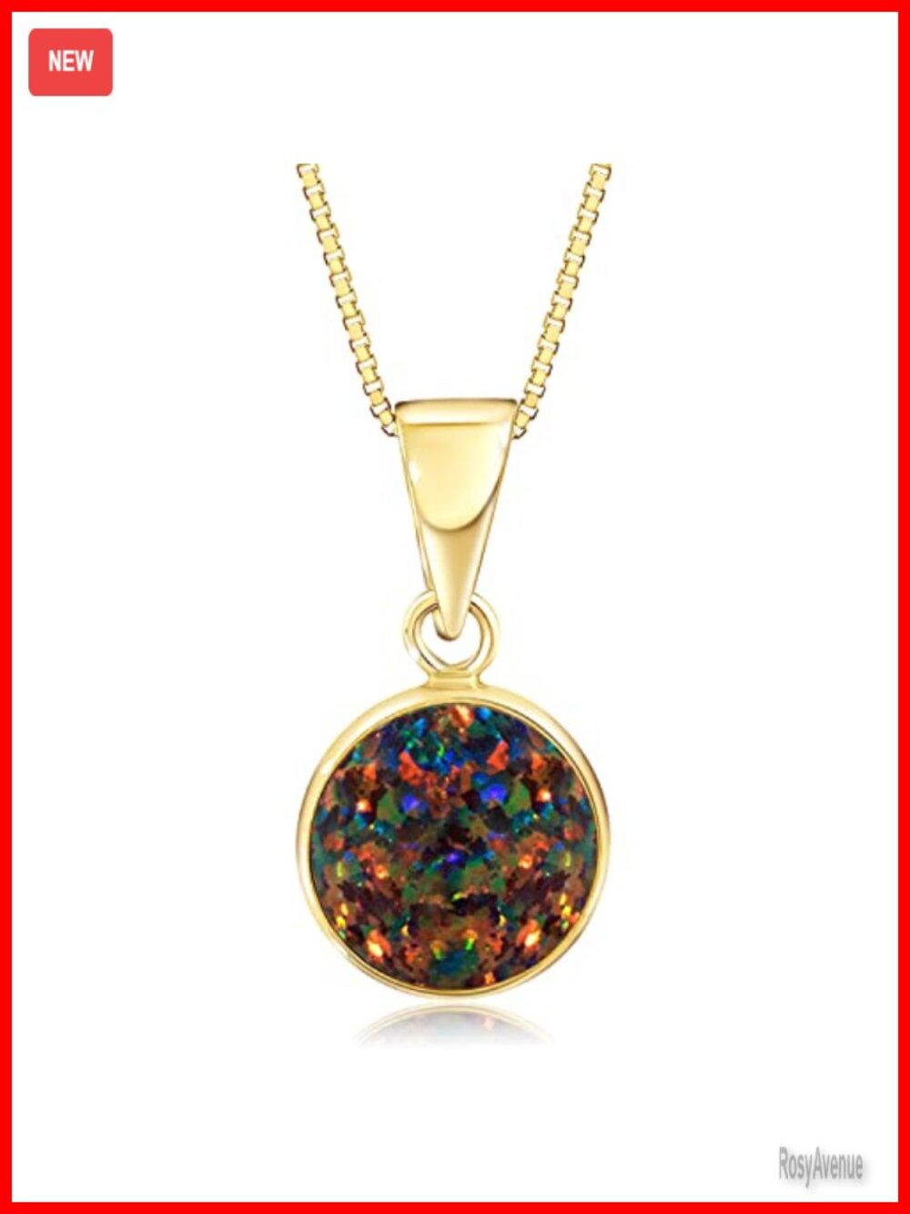 14K Solid Gold Black Opal Pendant Necklace 8mm Round Lobster Claw 16.5"
